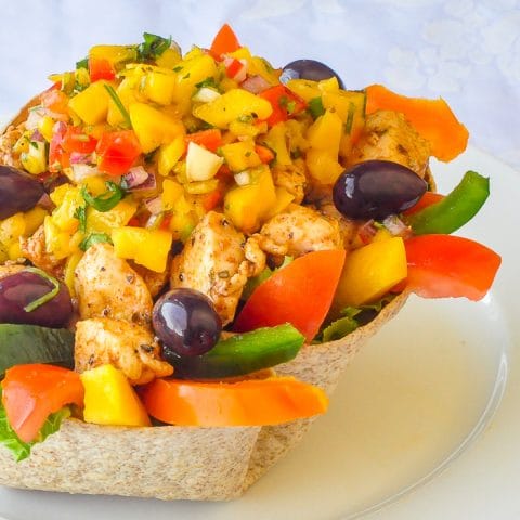 Low Fat Chicken Taco Salad with Mango Salsa square cropped featured image