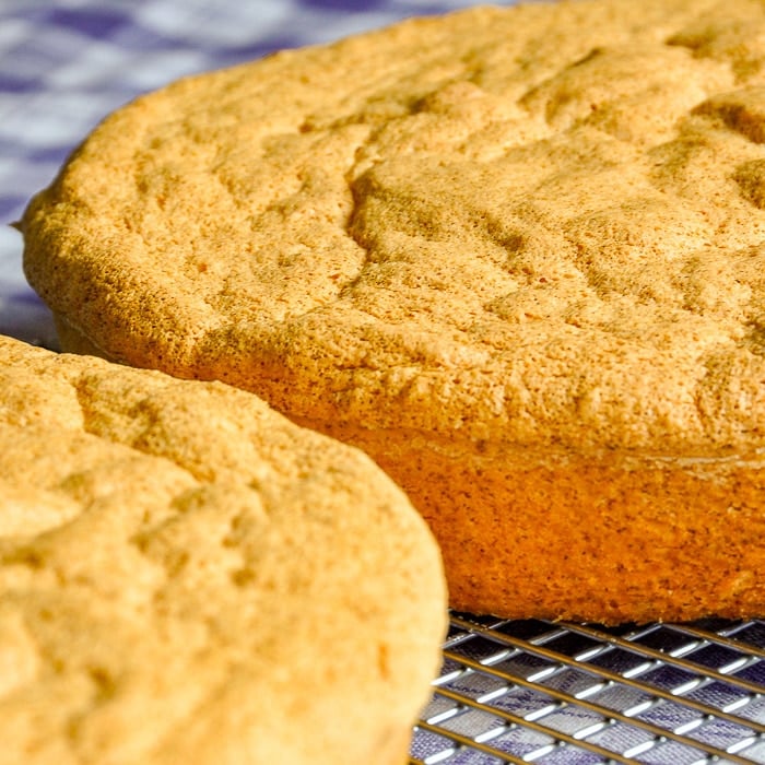 Old Fashioned Sponge Cake cooling on a wire rack