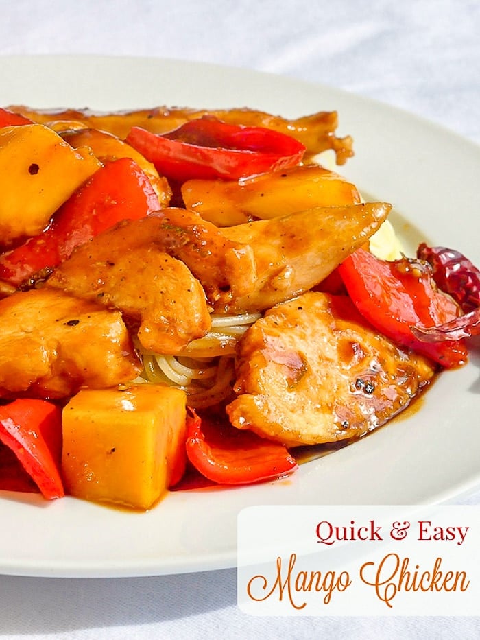 Quick and Easy Mango Chicken photo with title text for Pinterest