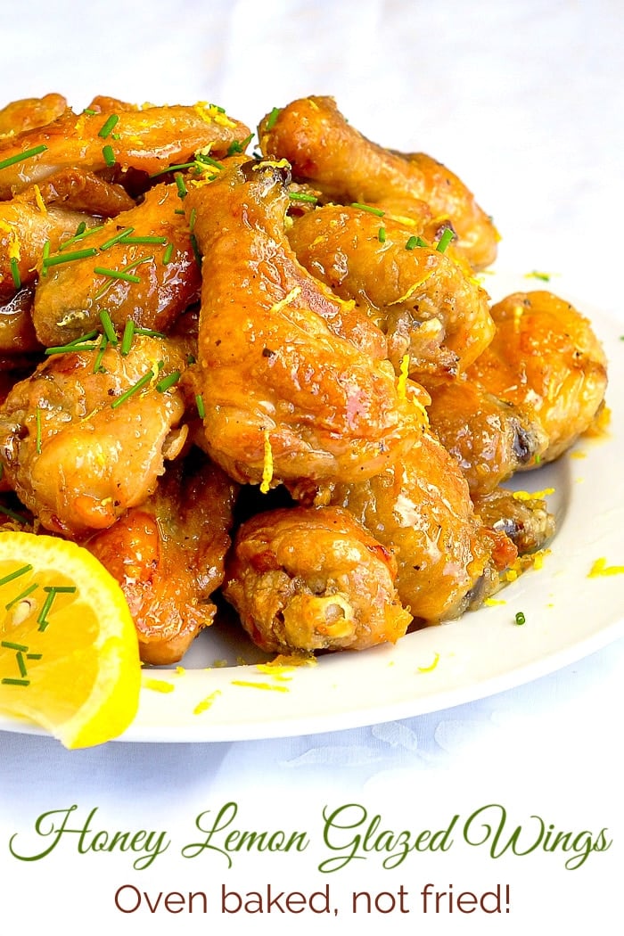 Baked Honey Lemon Glazed Wings photo with title text added for Pinterest