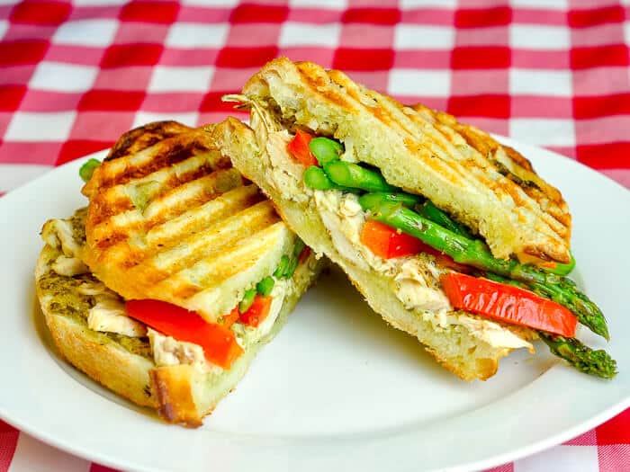 Asparagus Panini with pesto and grilled chicken