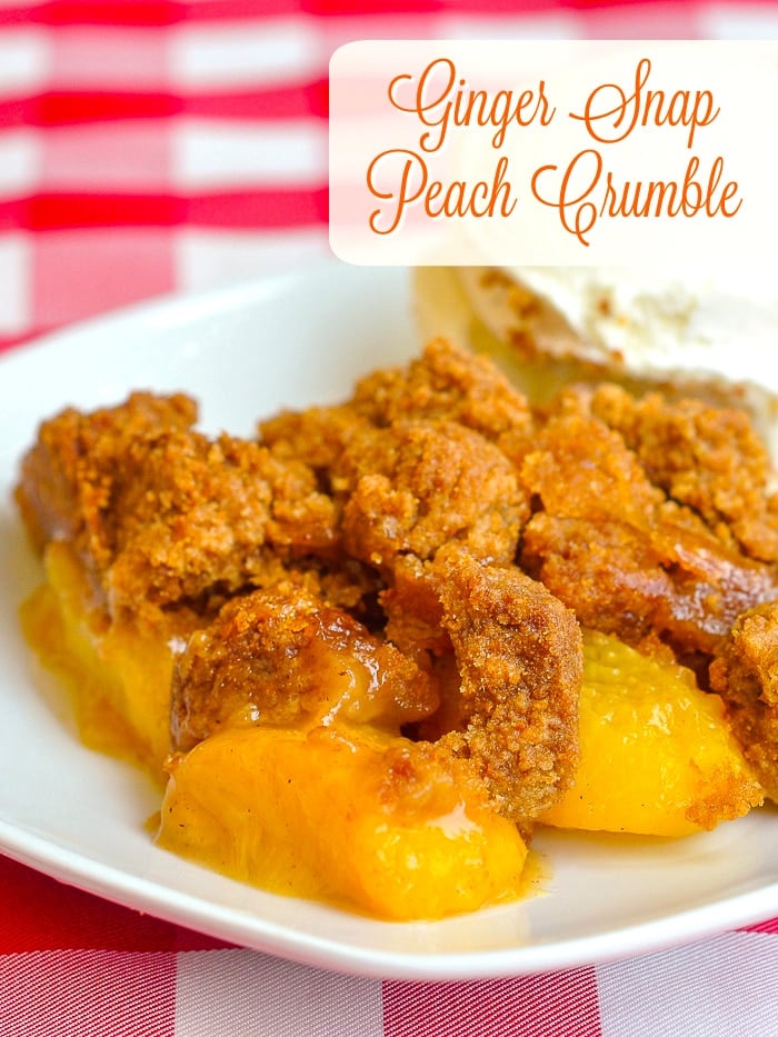 Ginger Snap Peach Crumble photo with title text added for Pinterest