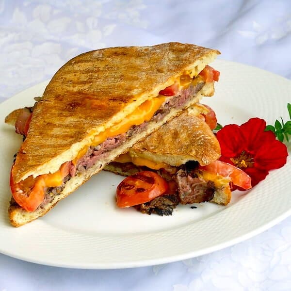 Steak Cheddar and Tomato Panini with Rosemary Parmesan Mayo