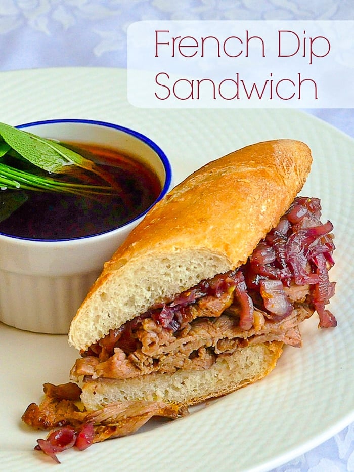 French Dip Sandwich photo wuith title text added for Pinterest