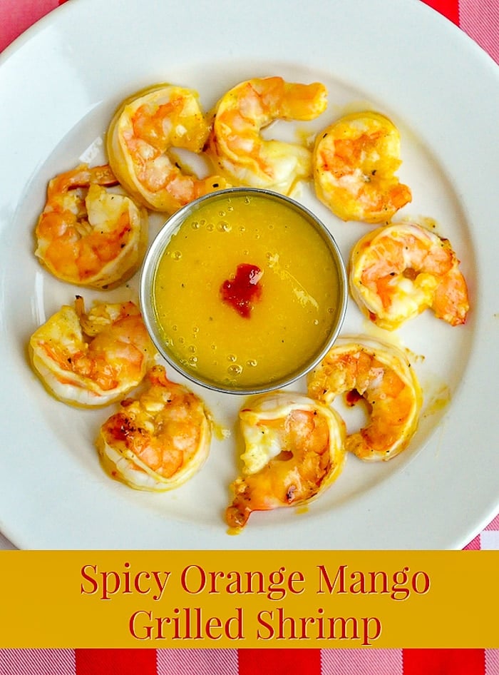 Spicy Orange Mango Grilled Shrimp photo with title text for Pinterest