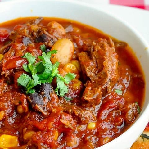 Braised Beef Oven Chili - imagine a great slow cooked chili with chunks of tender pot roast instead of ground beef.