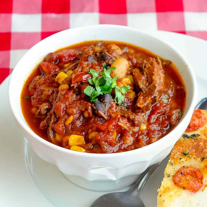 Braised Beef Oven Chili - imagine a great slow cooked chili with chunks of tender pot roast instead of ground beef.
