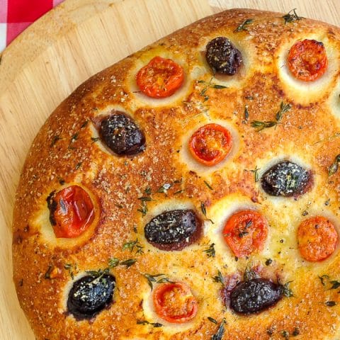 French Focaccia Bread close up photo of baked bread