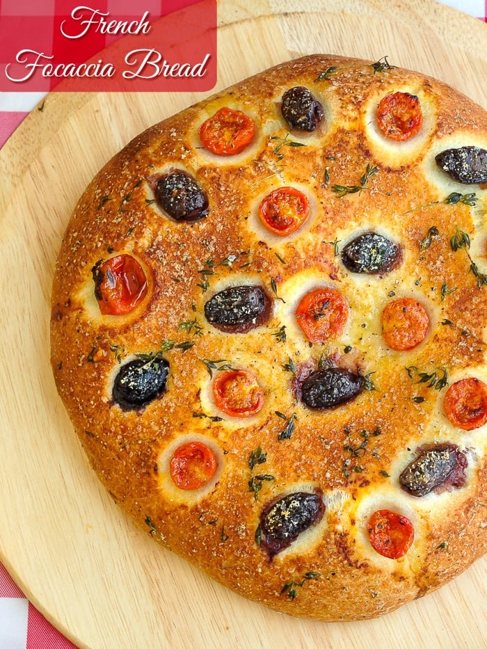 French Focaccia Bread photo with title text added for Pinterest