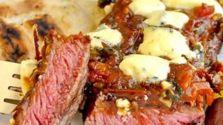 Blue Cheese Steak Puttanesca close up photo for Google featured image