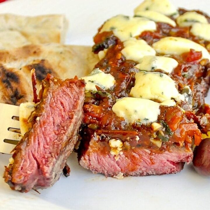 Blue Cheese Steak Puttanesca close up photo for Google featured image