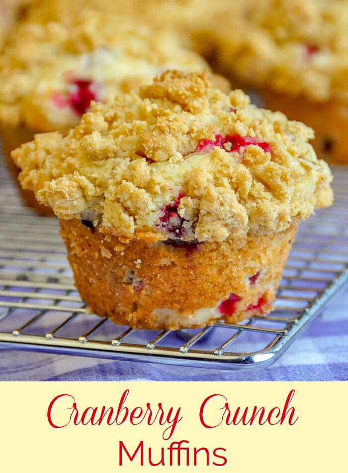 Cranberry Crunch Muffins. Image with title text for Pinterest.