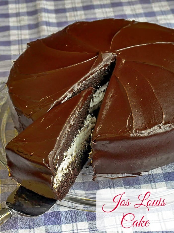 Jos Louis photo a.k.a Copycat Ding Dong Cake with title text for Pinterest