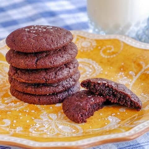 Nutella Cookies stacked on yellow plate