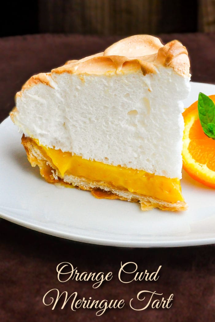 Orange Curd Meringue Tart photo with title text added for Pinterest
