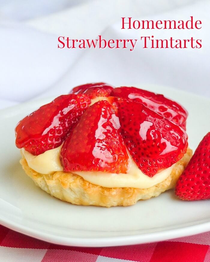 Strawberry Custard tarts aka Tim Tarts image with text