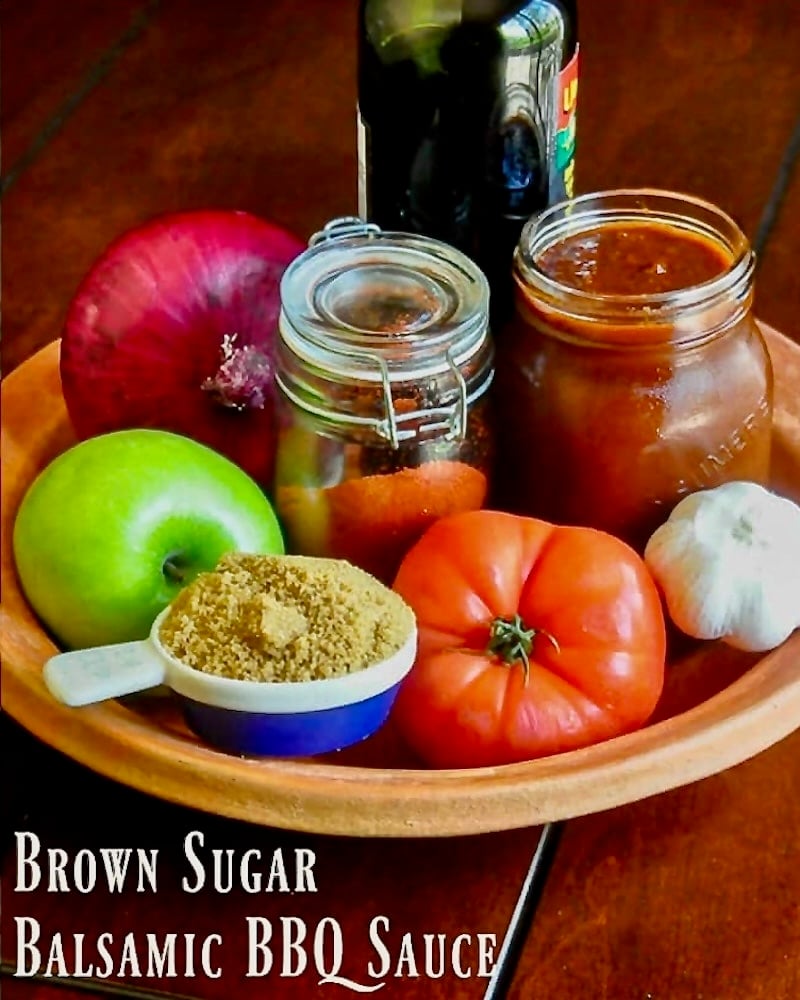 Brown Sugar Balsamic Barbecue Sauce photo with title text added for social media posts.