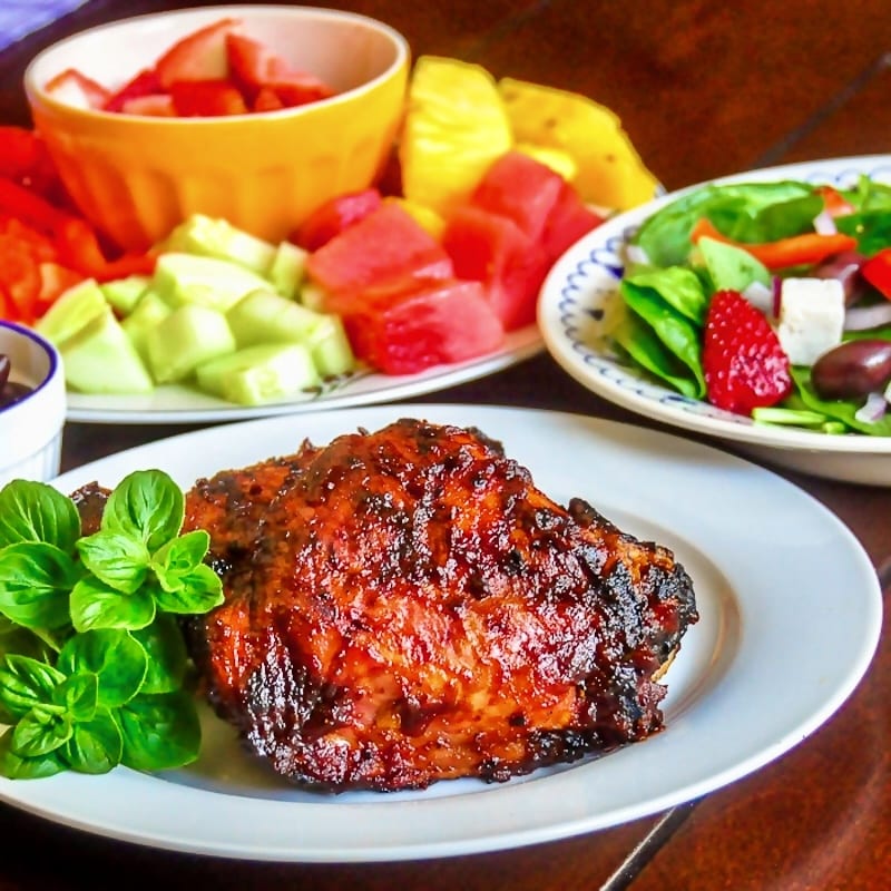 Brown Sugar Balsamic Barbecue Sauce on turkey thighs