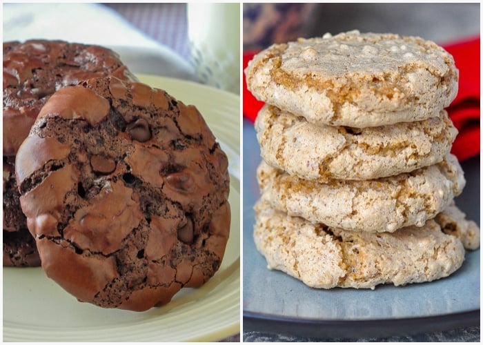 2 photo collage of Gluten Free Chocolate Pavlova Cookies and Nut Meringue Cookies