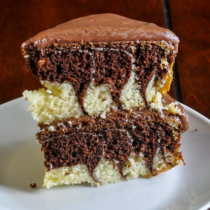 Zebra Cake photo of a single slice.