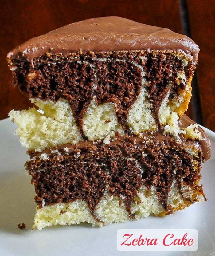 Zebra Cake photo with title text added for Pinterest