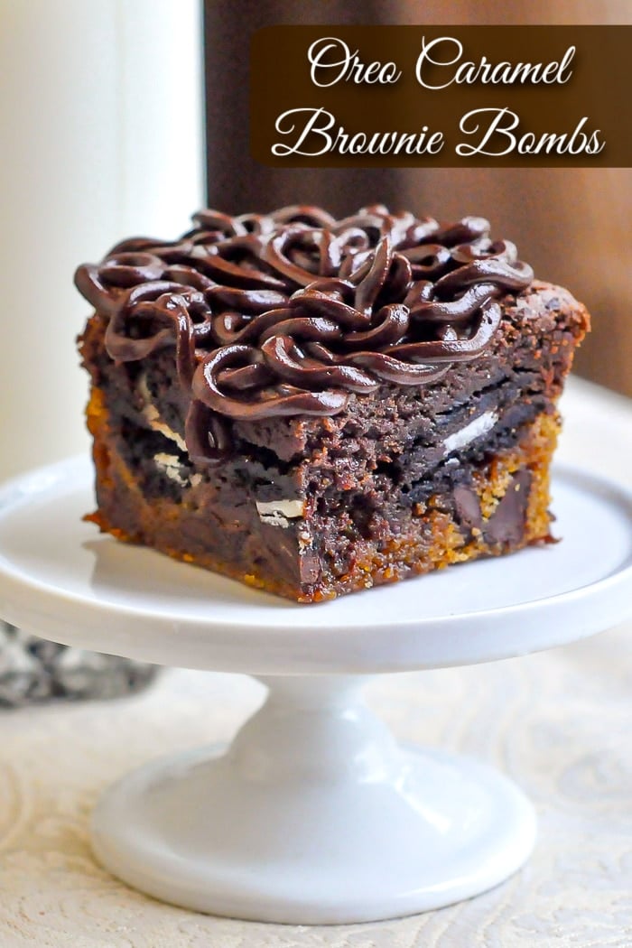 Oreo Caramel Brownie Bombs photo with title text added for Pinterest