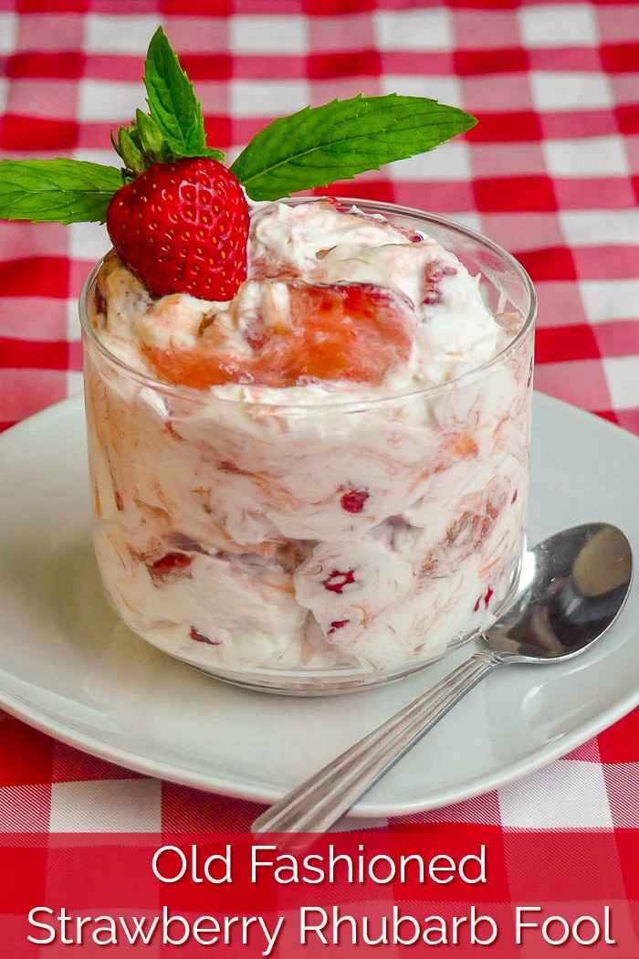 Strawberry Rhubarb Fool photo with title text for Pinterest