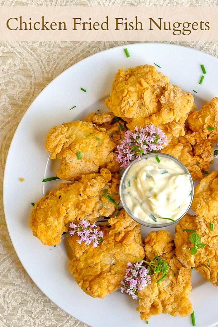 Chicken Fried Fish Nuggets image with title text for Pinterest