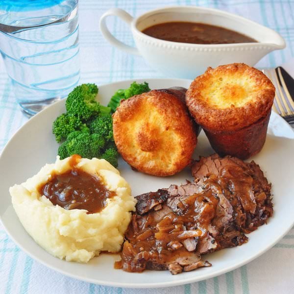 French Onion Braised Brisket with Popovers