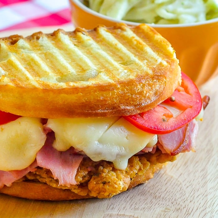 Fried Chicken Club Sandwich Panini close up featured image