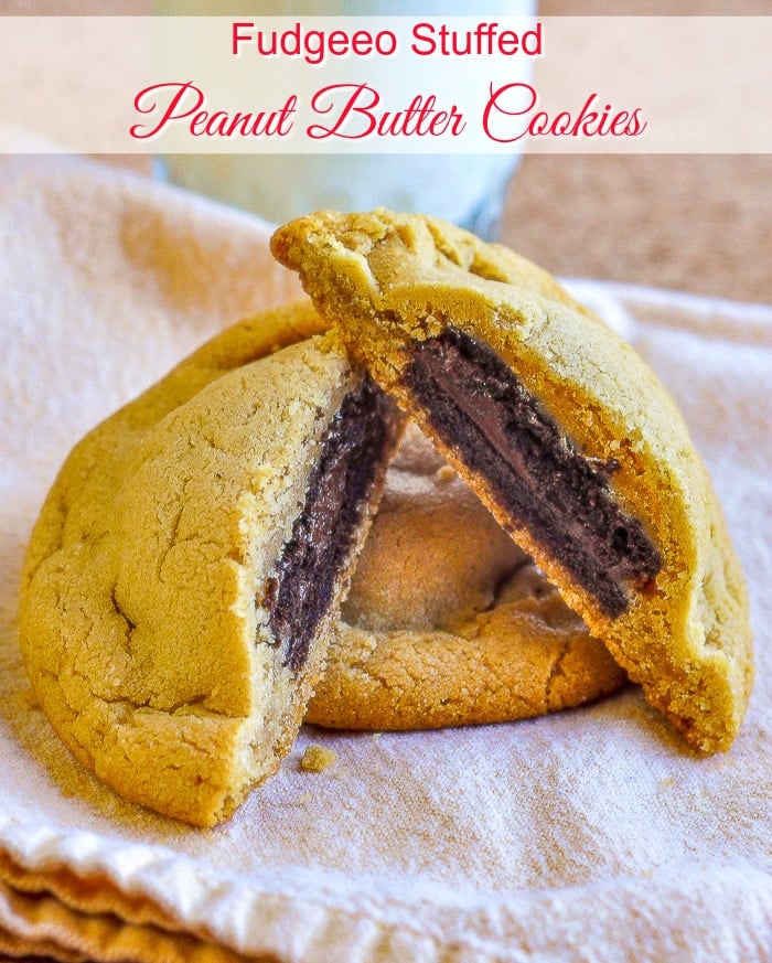 Fudgeeo Stuffed Peanut Butter Cookies photo with title text for Pinterest
