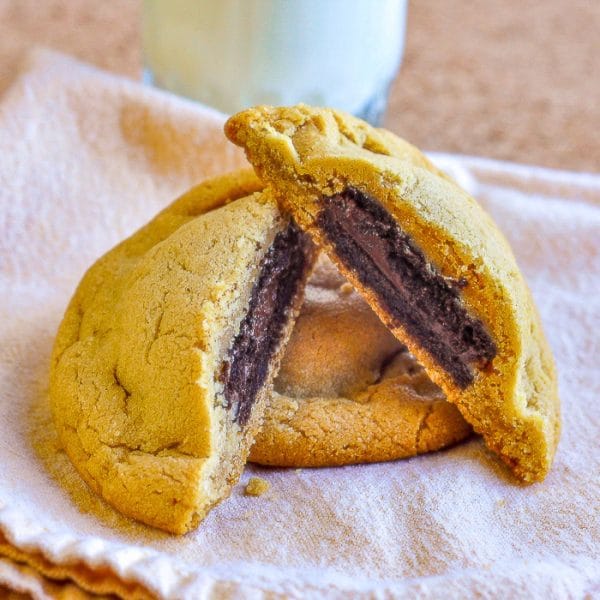 Fudgeeo Stuffed Peanut Butter Cookies, with a fudge cookie baked inside!!