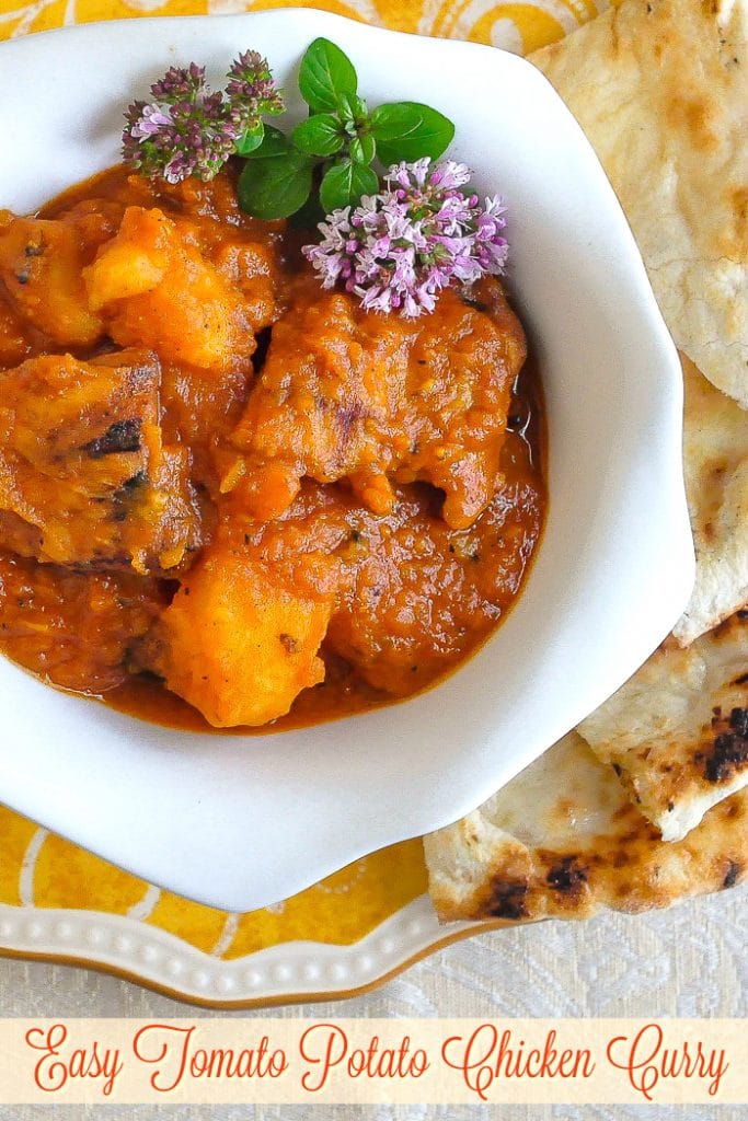 Easy Tomato Potato Chicken Curry a complete meal in 1 pot.