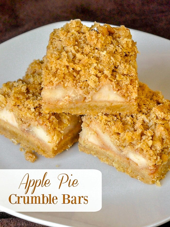 Apple Pie Crumble Bars image with title text for Pinterest