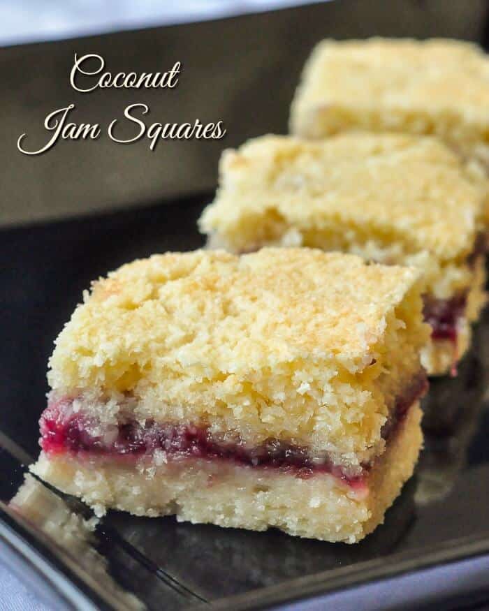 Coconut Jam Squares with title text