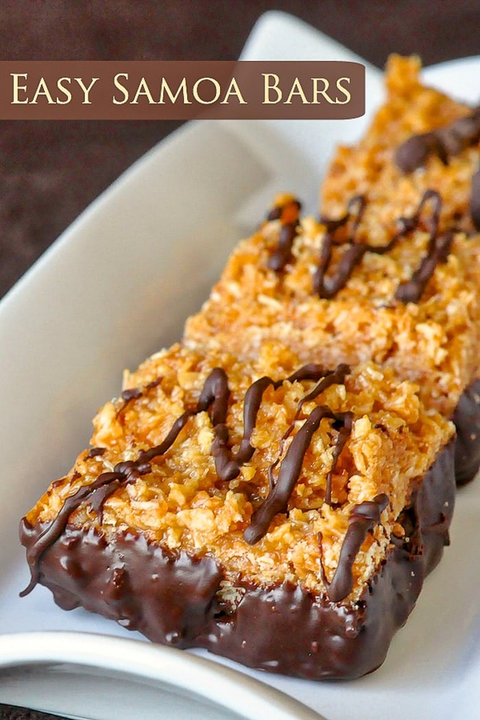 Easy Samoa Bars photo with title text for Pinterest