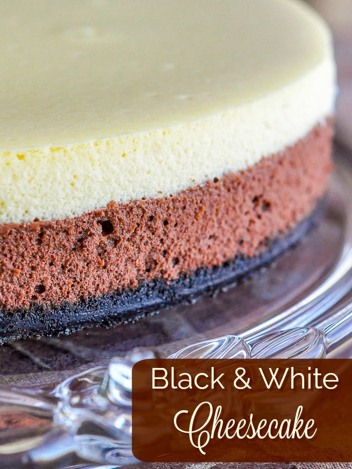 Black and White Cheesecake photo with title text for Pinterest