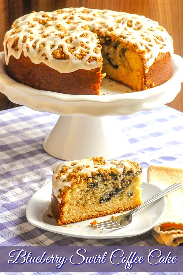 Blueberry Swirl Coffee Cake photo with title text added for Pinterest