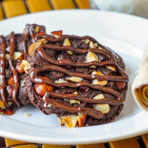 Nutella Crunch Cookies drizzled with chocolate