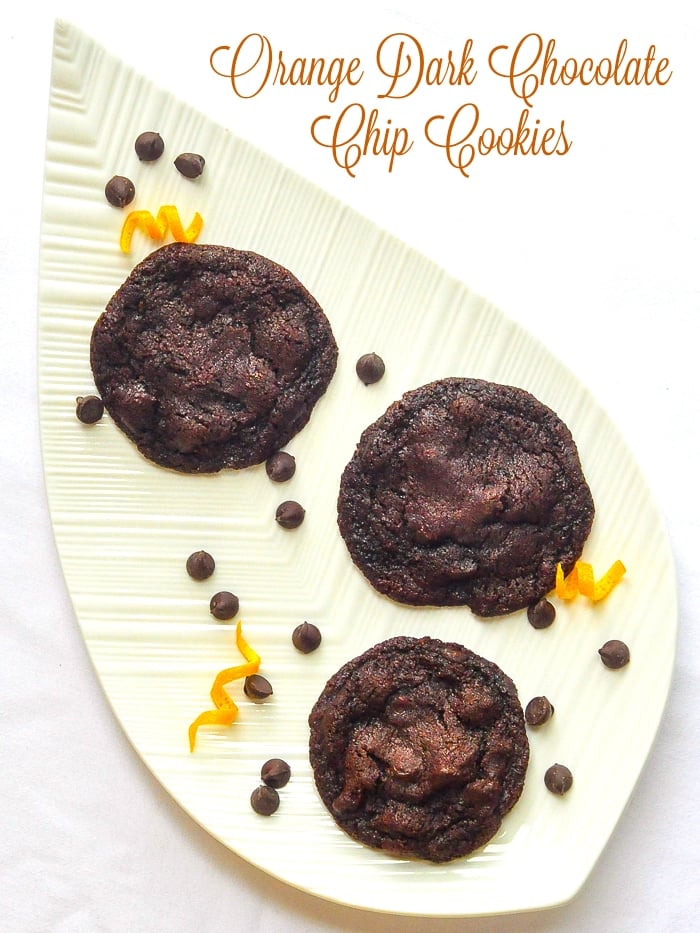 Orange Dark Chocolate Chip Cookies photo with title text for Pinterest