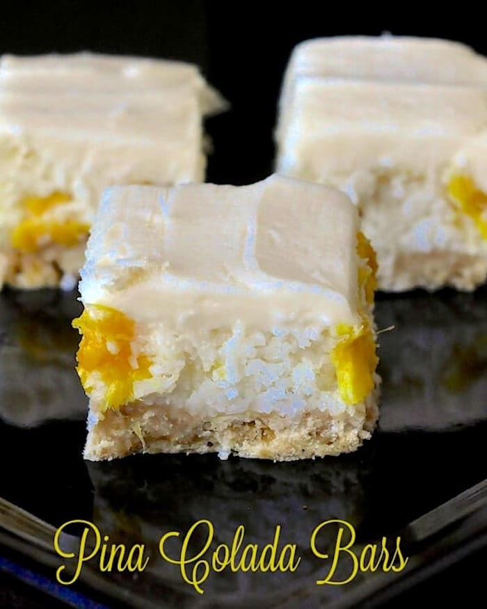 Pina Colada Bars photo with title text added for social media