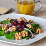 Dijon Maple Dressing on Cranberry Walnut Spinach Salad