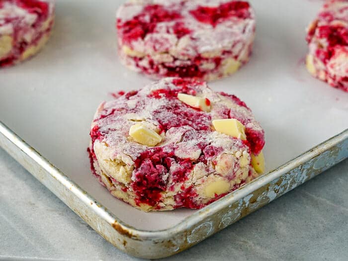 Raspberry White Chocolate Scones ready for the oven