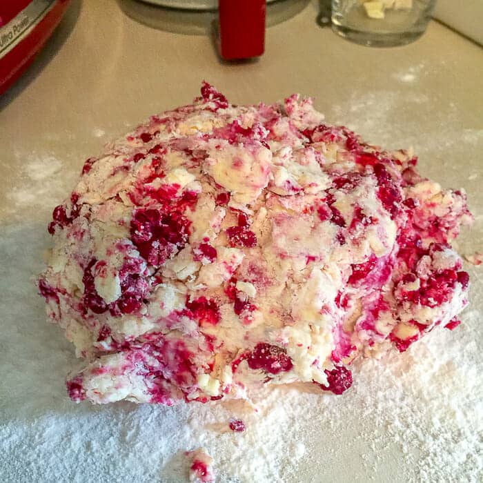 The finished dough for Raspberry White Chocolate Scones