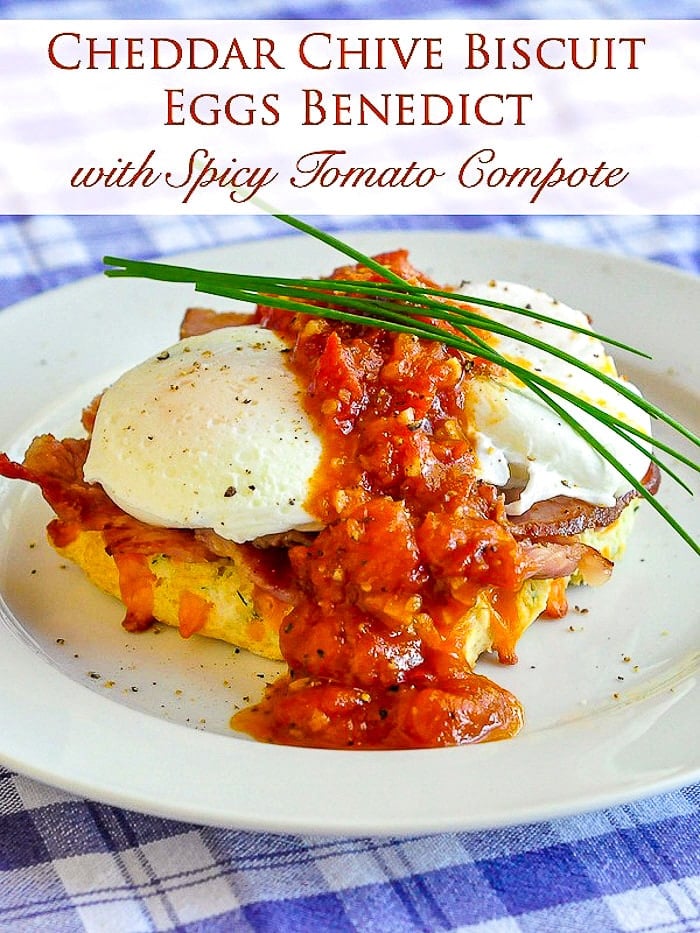 Cheddar Chive Biscuit Eggs Benedict photo with title text for Pinterest