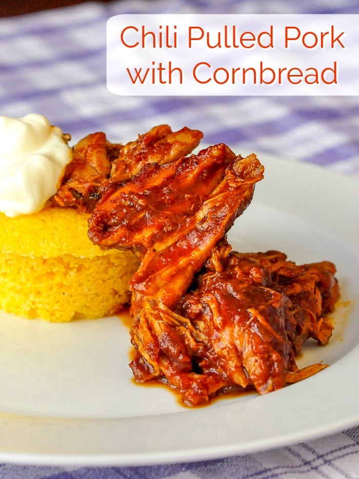 Chili Pulled Pork with Cornbread image with title text for Pinterest