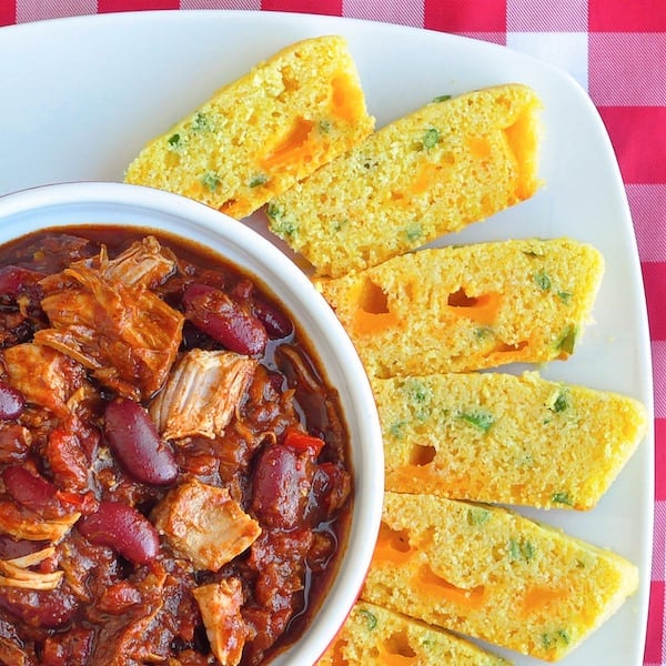 Pulled Pork Chili with Cheddar Green Onion Cornbread