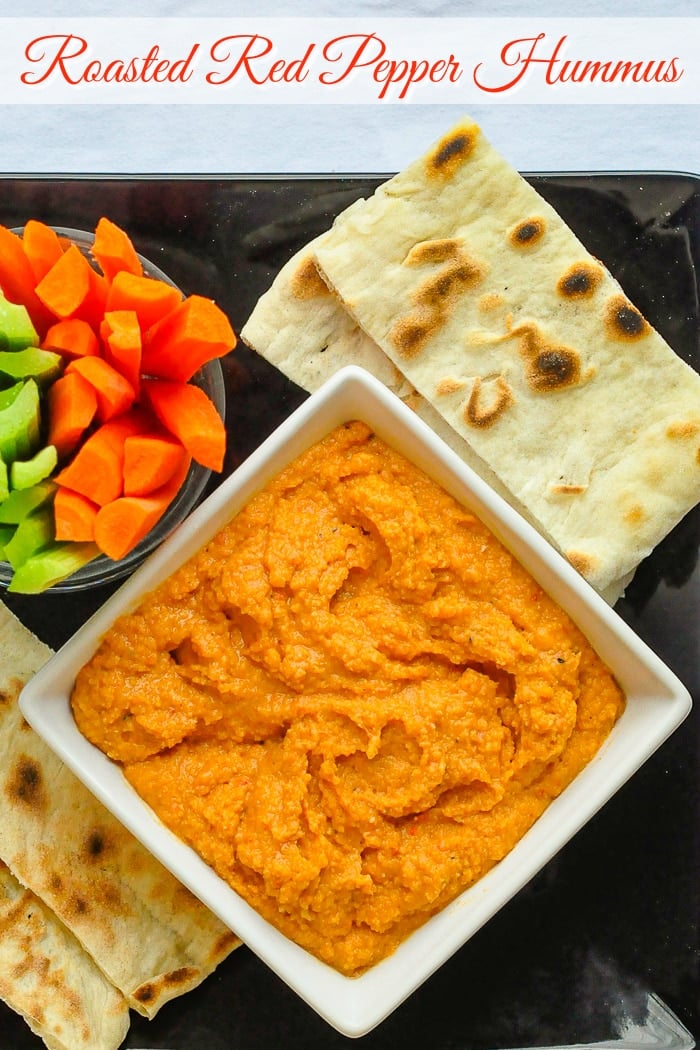 Roasted Red Pepper Hummus photo with title text for Pinterest