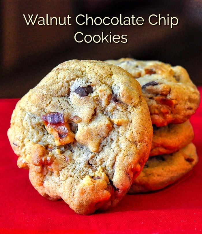 Walnut Chocolate Chip Cookies image with title text for Pinterest