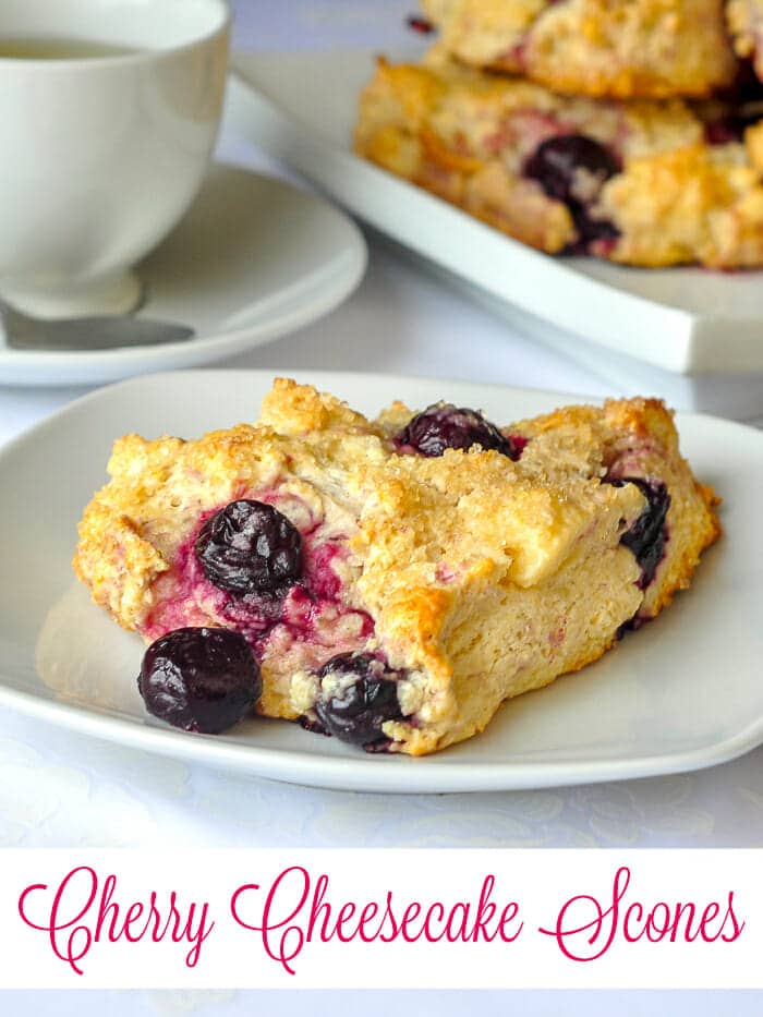Cherry Cheesecake Scones, photo with title text for Pinterest.
